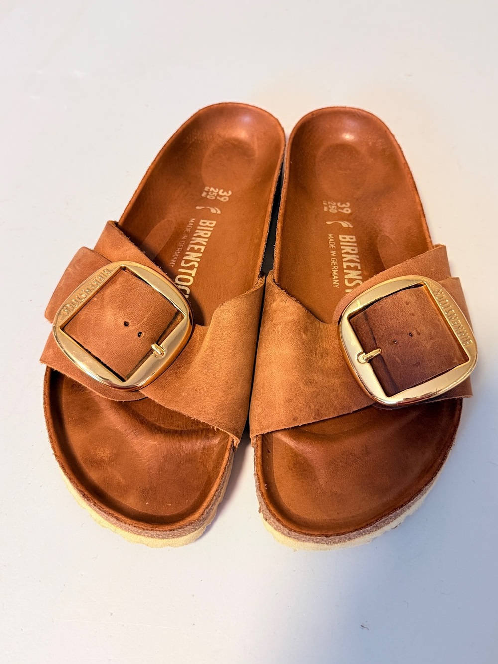 Birkenstock Madrid Big Buckle Cognac Leather Sandals LIKE NEW Size 39 / 9